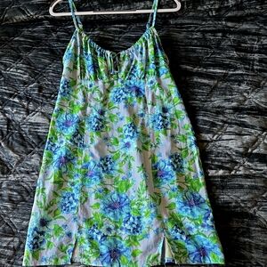 Wild Fable Blue & Green Floral Sundress With Front Keyhole Tie Accent